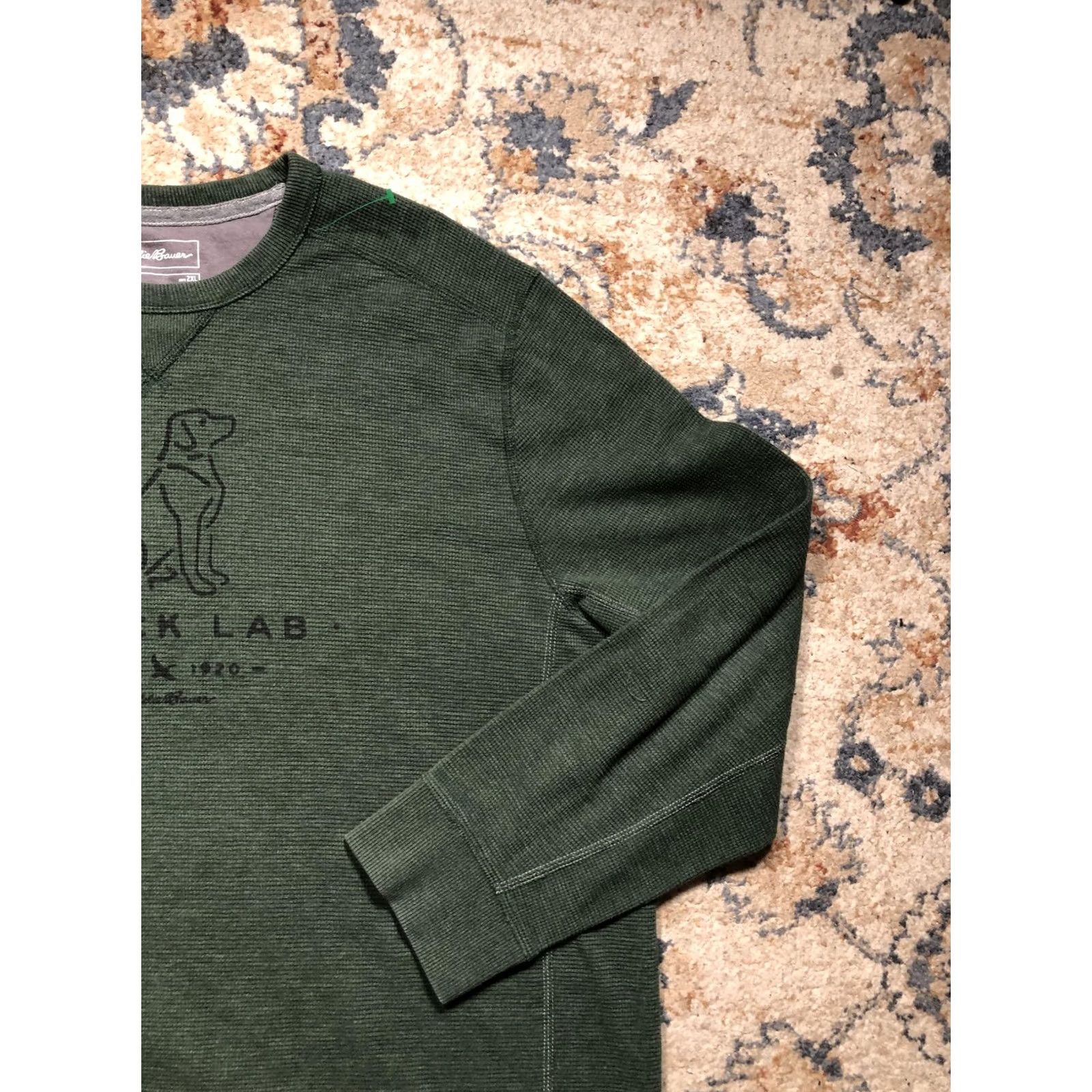 Eddie Bauer Eddie Bauer Sweatshirt Mens 2XL Green Black Lab Graphic Waffle Knit Pullover Size US XXL / EU 58 / 5 - 4 Thumbnail
