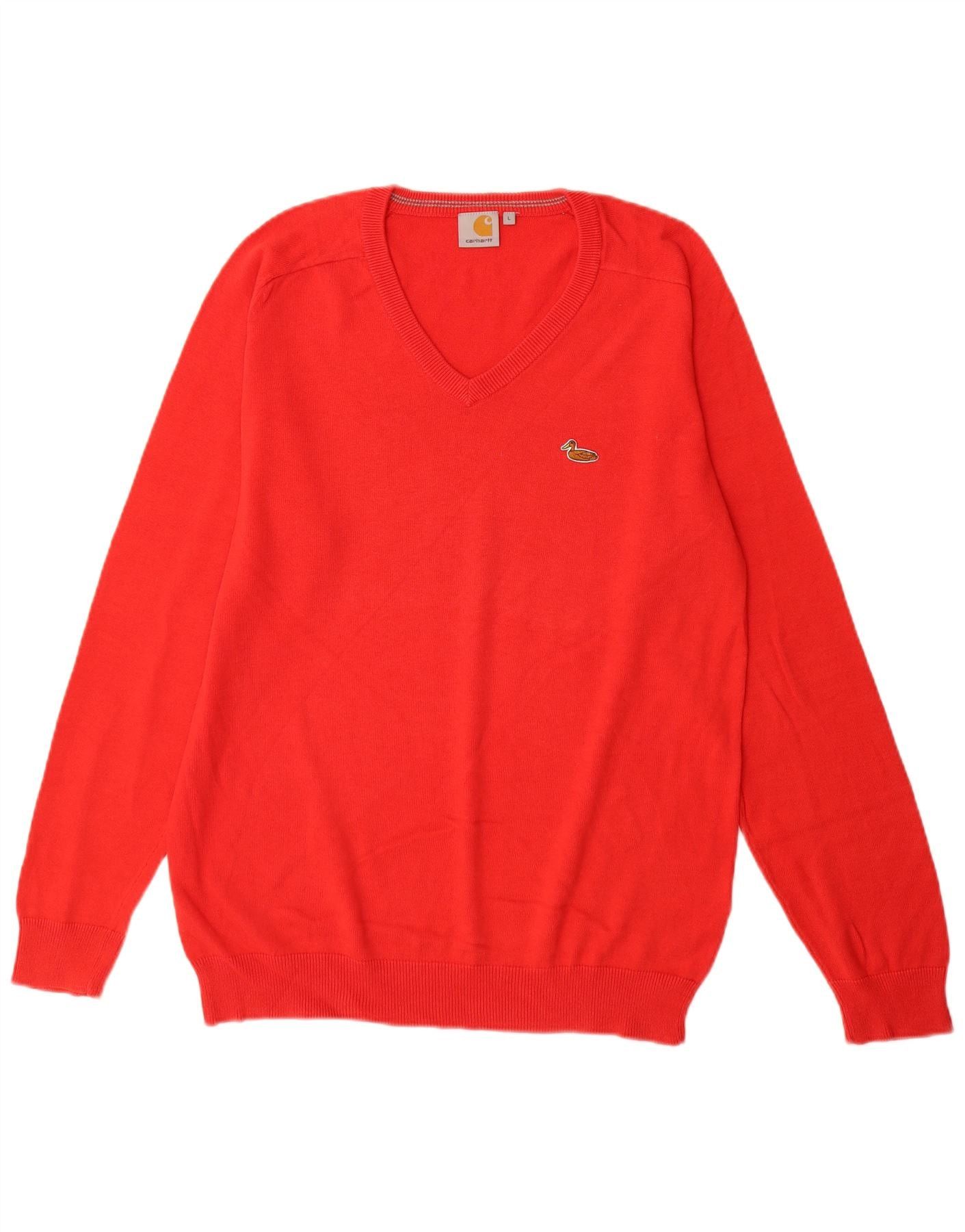 Carhartt Mens V-Neck Jumper Sweater Large Red Cotton Size US XL / EU 56 / 4 - 1 Thumbnail
