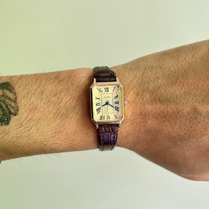 Jewelry 2000s vintage style rectangle brown leather luxury watch Size ONE SIZE - 2 Thumbnail