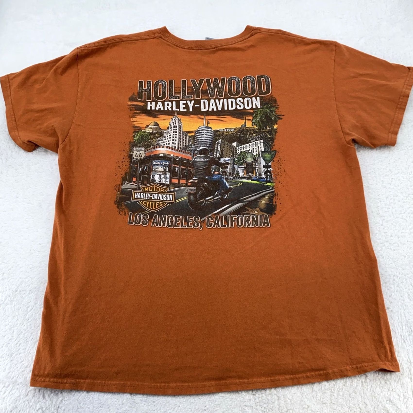 Harley Davidson Harley-Davidson Shirt Mens XL California Biker Motorcycle Graphic Print Crew Neck Short Sleeve Cotton Orange Size US XL / EU 56 / 4 - 4 Thumbnail