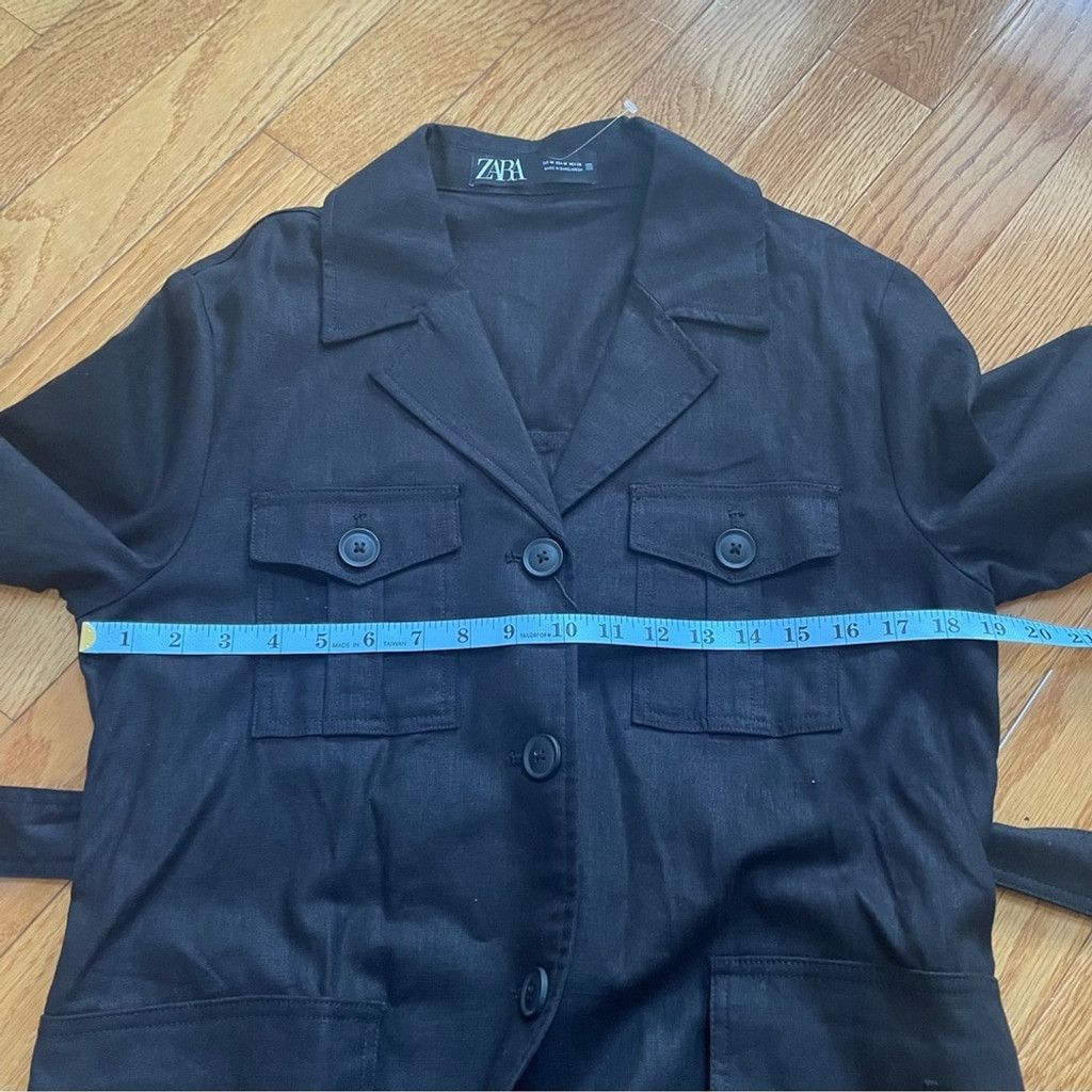 Zara Zara Women's Black Linen Utility Long Jacket with belt Sz M Size L / US 10 / IT 46 - 9 Thumbnail