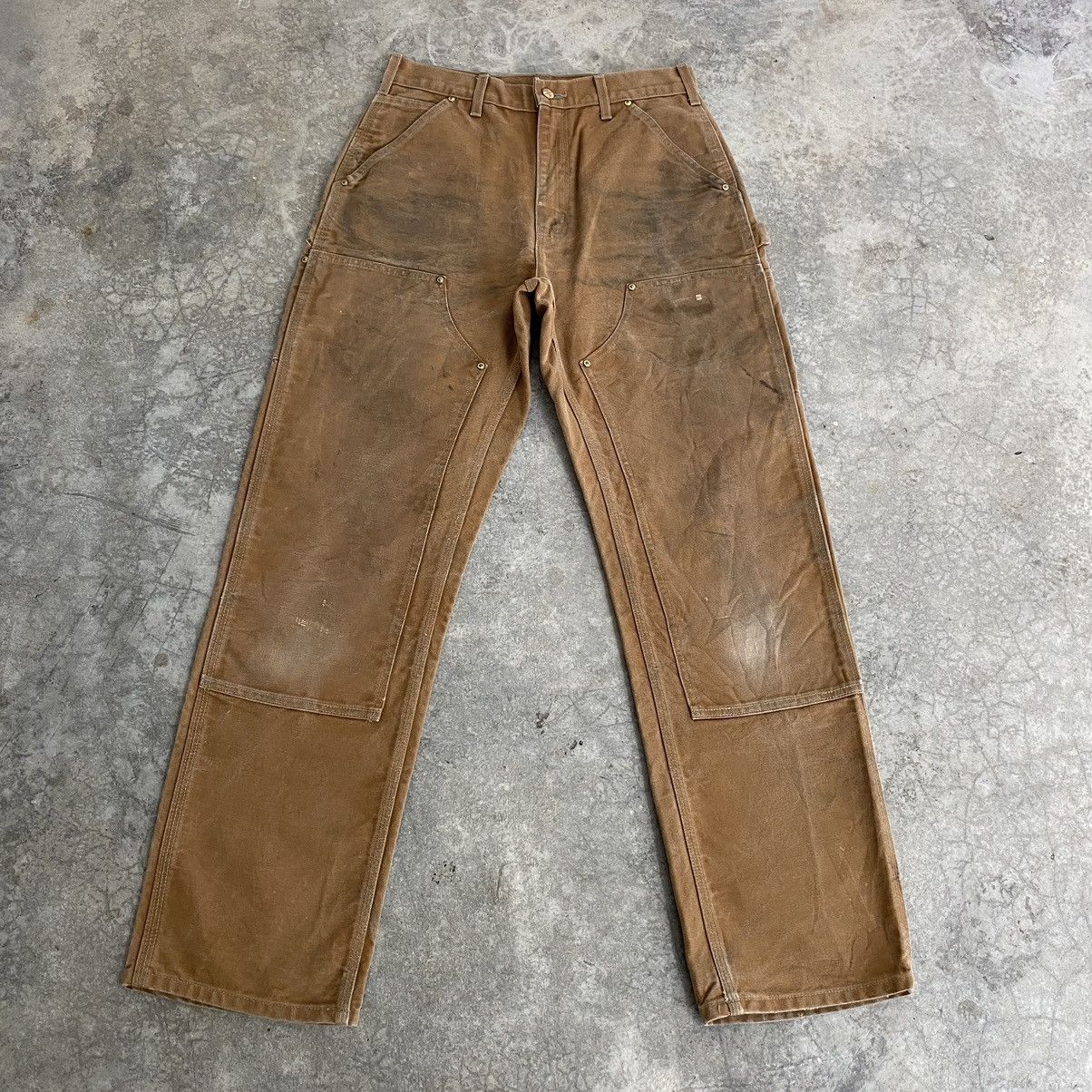 Carhartt VTG Carhartt Double Knee Faded Tan Dirty Carpenter Pants Size US 29 - 1 Thumbnail