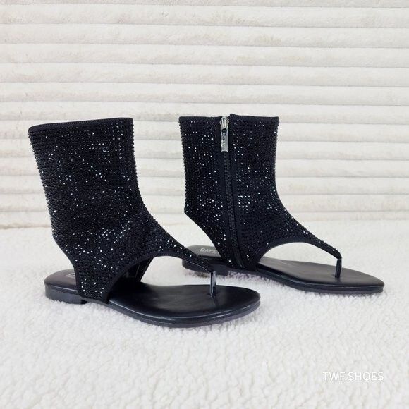 Other Just Doit Rhinestones Flat Bootie Thong Sandals Black (US Sh Size US 8.5 / IT 38.5 - 6 Thumbnail