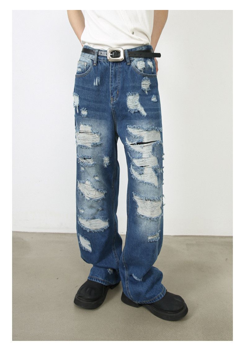 Jean American retro men's loose straight-leg ripped jeans Size US 32 / EU 48 - 1 Thumbnail