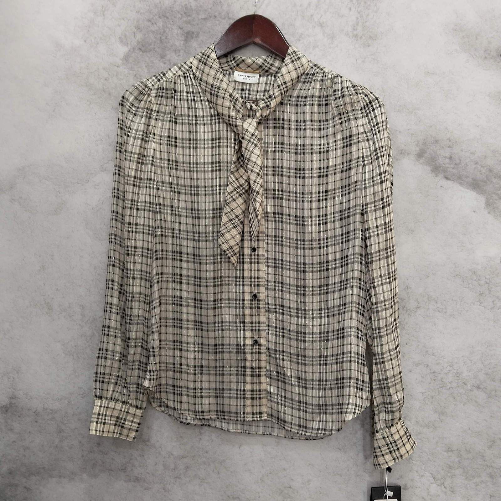 Saint Laurent Paris Saint Laurent Plaid Silk Tie-Neck Blouse Size 36 Size XS / US 0-2 / IT 36-38 - 1 Thumbnail