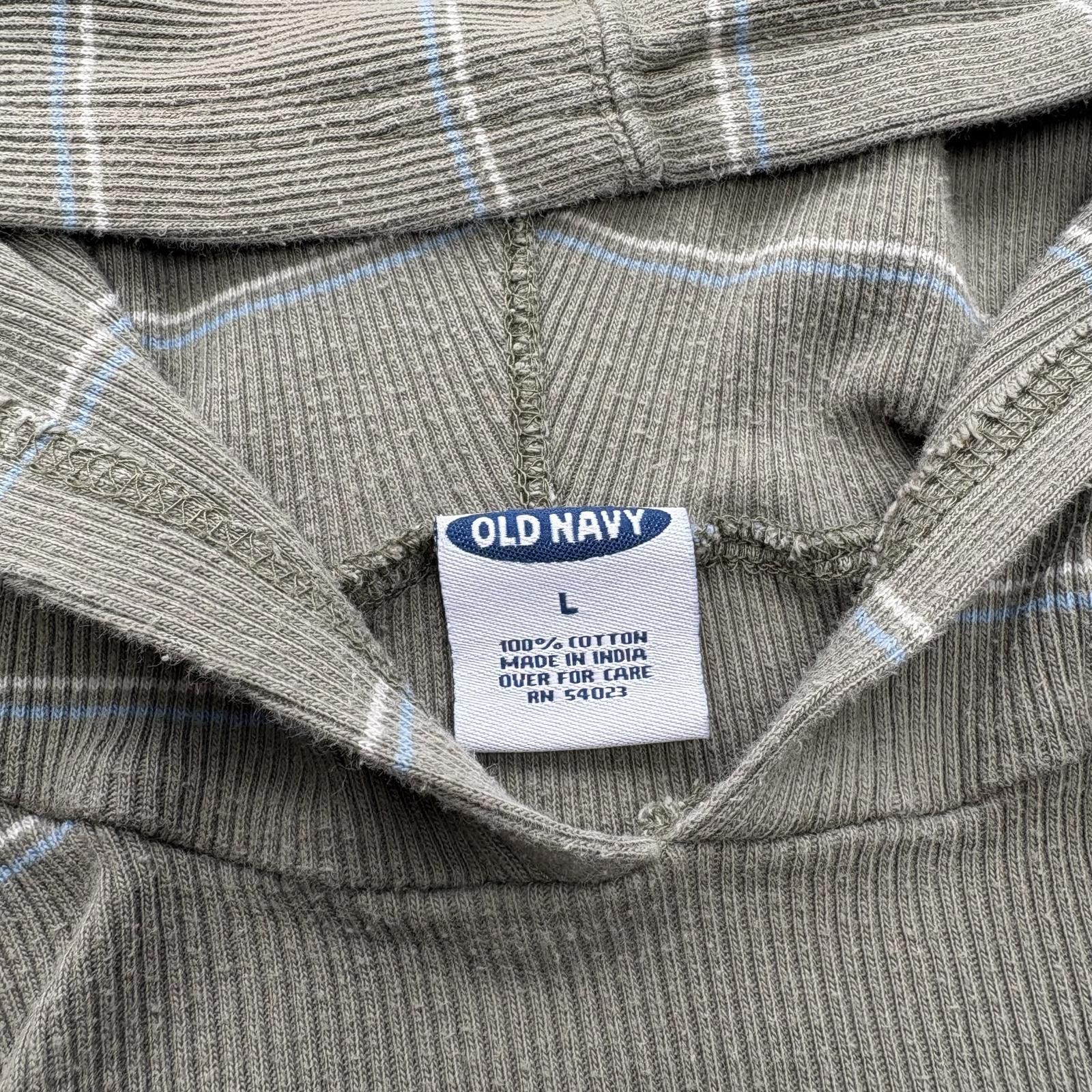 Old Navy Vintage Y2K Striped Old Navy Pistachio Thermal Hooded Shirt Size L / US 10 / IT 46 - 2 Thumbnail