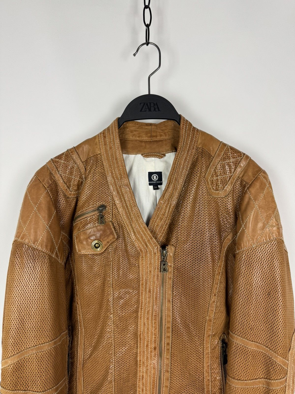 Bogner Bogner Jeans Perforation Brown Women’s Leather Jacket Size XS / US 0-2 / IT 36-38 - 3 Thumbnail
