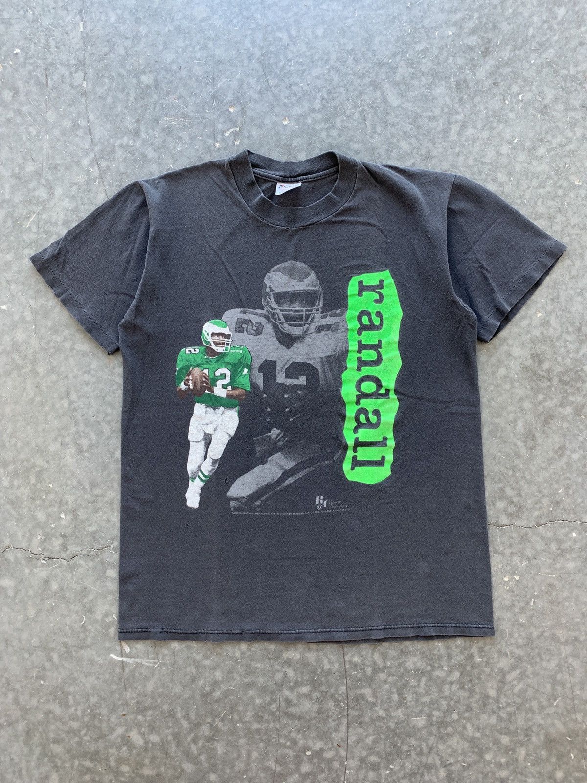 Pre-owned Nfl X Vintage Crazy Vintage 80's Eagles Randall Cunningham Graphic Tee In Faded Black