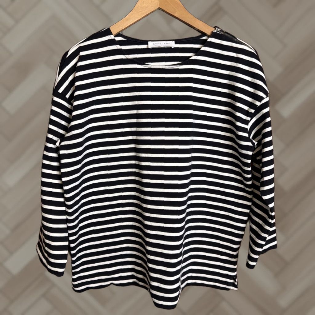 Everlane Everlane Women's Shirt T-Shirt 3/4 Sleeve Knit Cotton Striped Black L Size L / US 10 / IT 46 - 1 Thumbnail