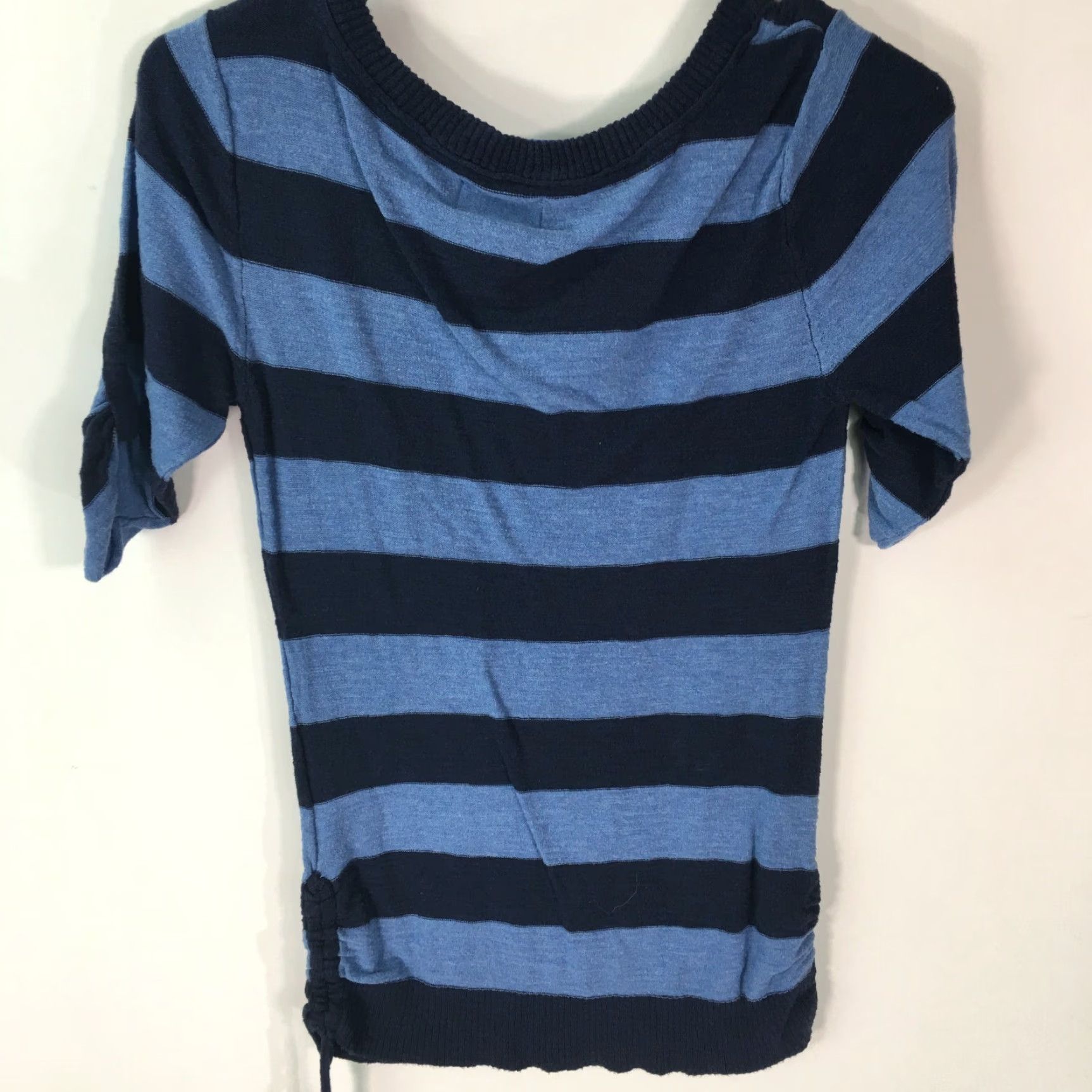 Vintage So Womens Blouse Tunic Striped Pullover Blue Scoop Neck Side Lace Up Size Medium Size M / US 6-8 / IT 42-44 - 2 Thumbnail