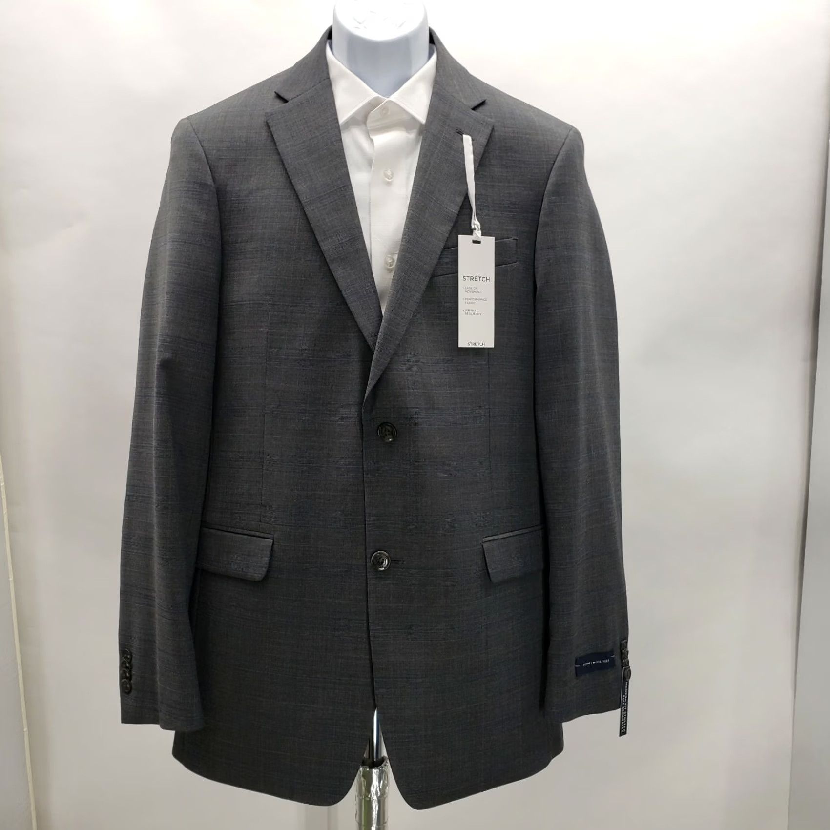 Tommy Hilfiger Tommy Hilfiger Blazer Men 38R Wool/Poly/Spandex Gray/Blue Stretch Notch Lapel Single-Breasted Check 38R Mens Regular Jacket Blazer Size 38R - 2 Thumbnail