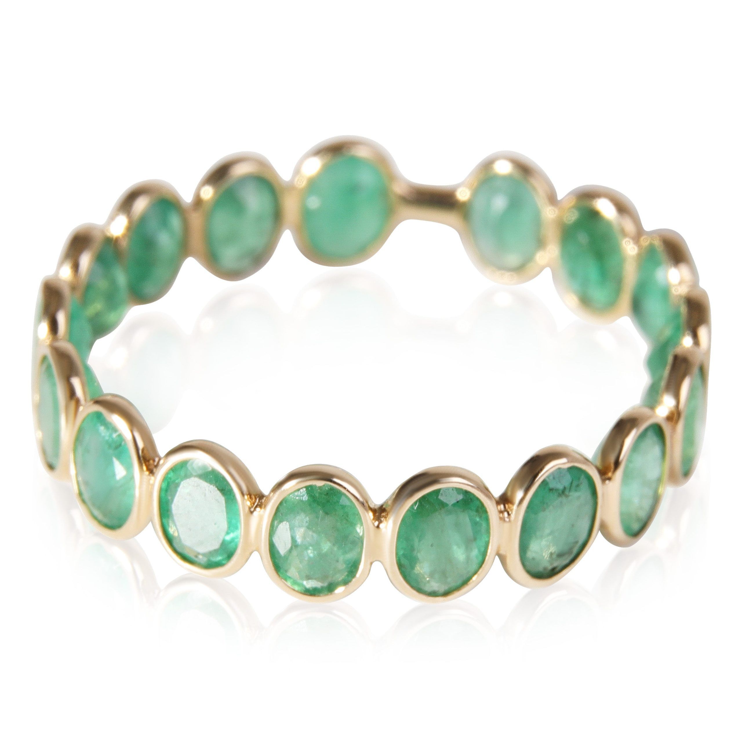 Bezel Set Oval Emeralds Eternity Ring in 14K Yellow Gold