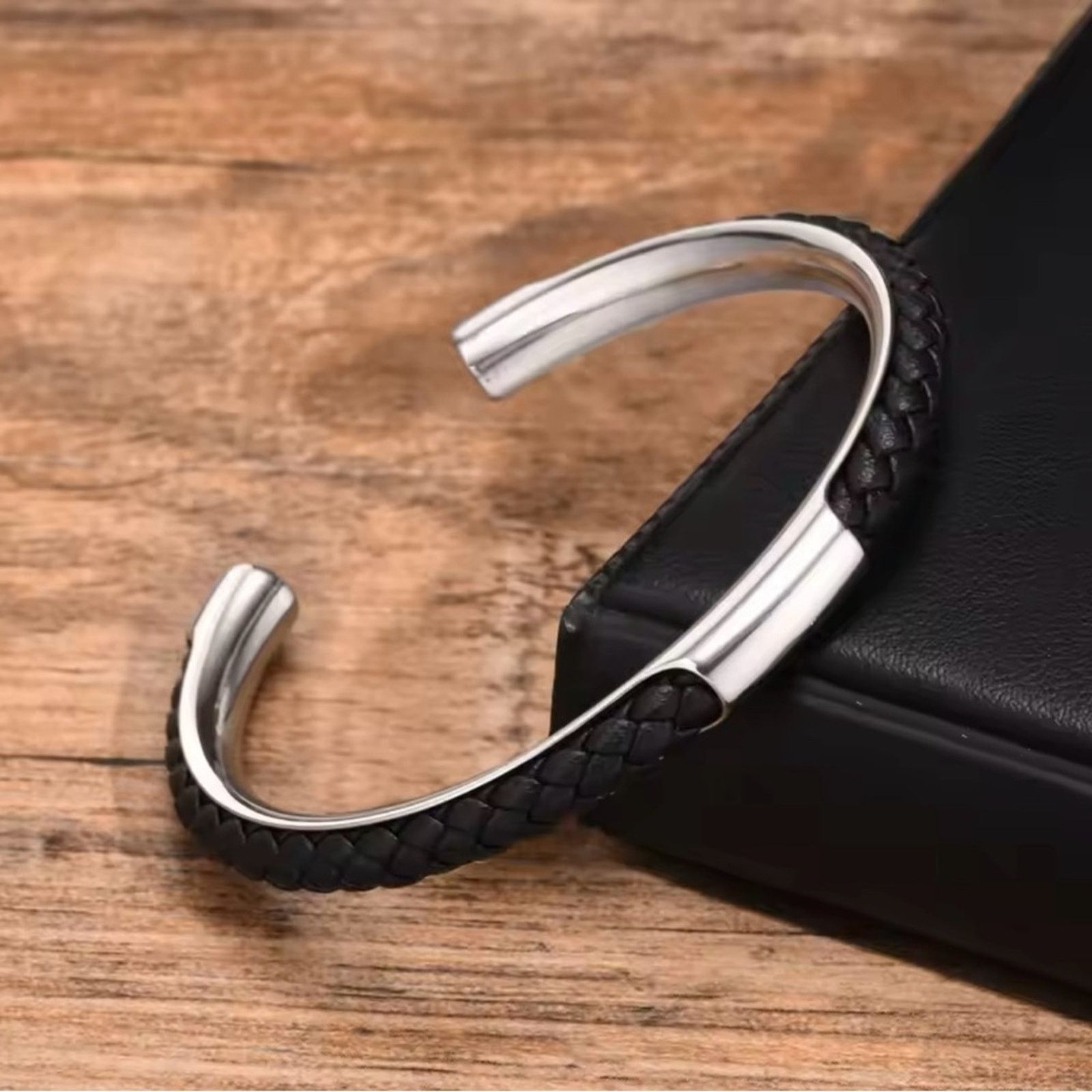 Other Leather Cuff Bracelets for Men Stainless Steel Bangles Size ONE SIZE - 1 Thumbnail
