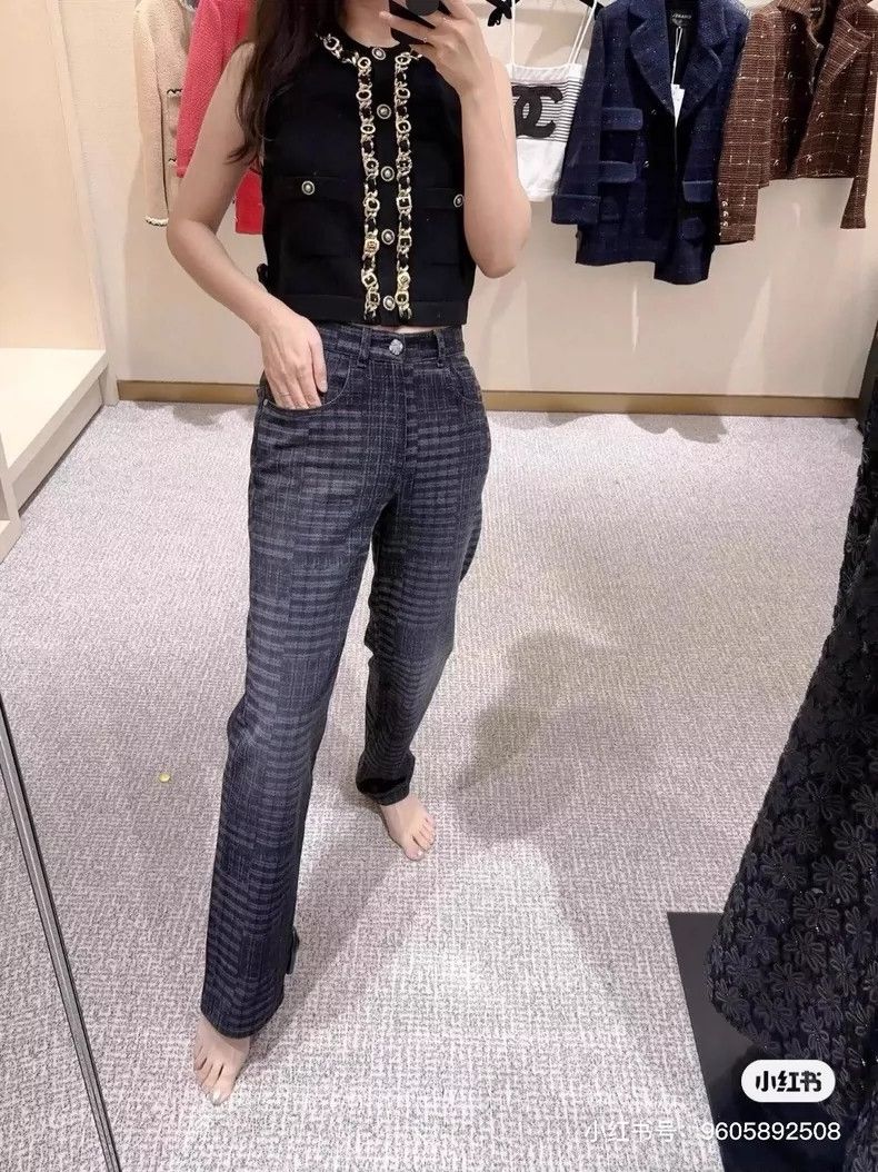 Chanel Chanel Black diamond buckle plaid jeans Size 42" / US 20 - 6 Thumbnail