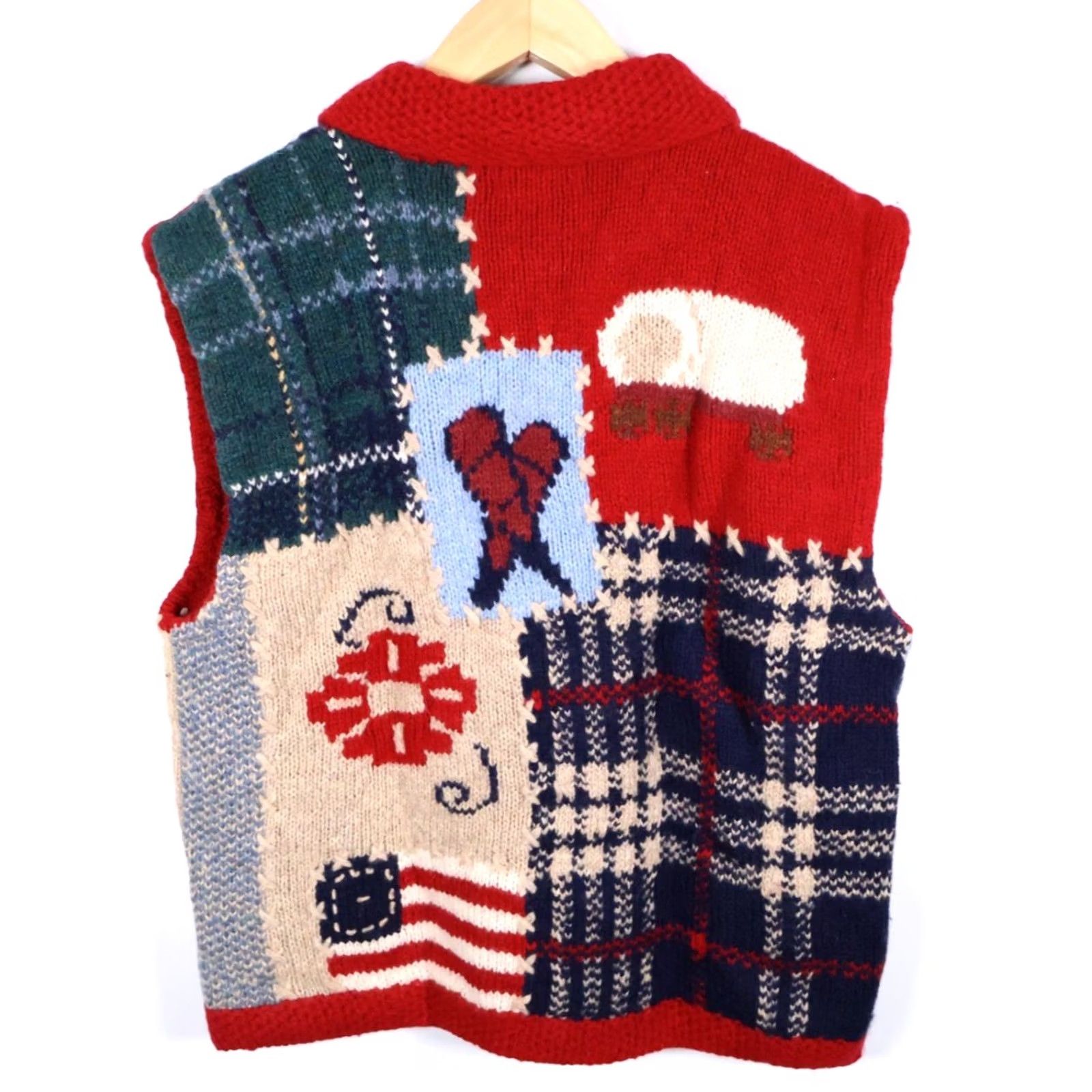 Eddie Bauer VINTAGE Eddie Bauer Sweater Vest Knit Wool Patchwork Red 90s XL Women’s Womens Size XL / US 12-14 / IT 48-50 - 2 Thumbnail