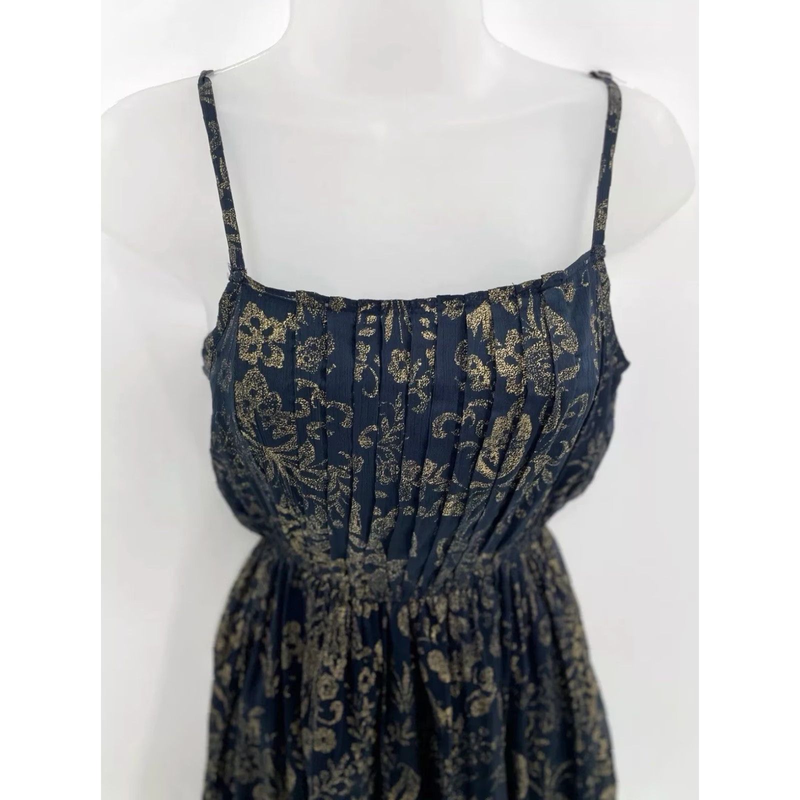Abercrombie & Fitch Abercrombie & Fitch Women's Sundress Mini Spaghetti Strap Navy Gold Floral Size S XS-00? Size S / US 4 / IT 40 - 4 Thumbnail