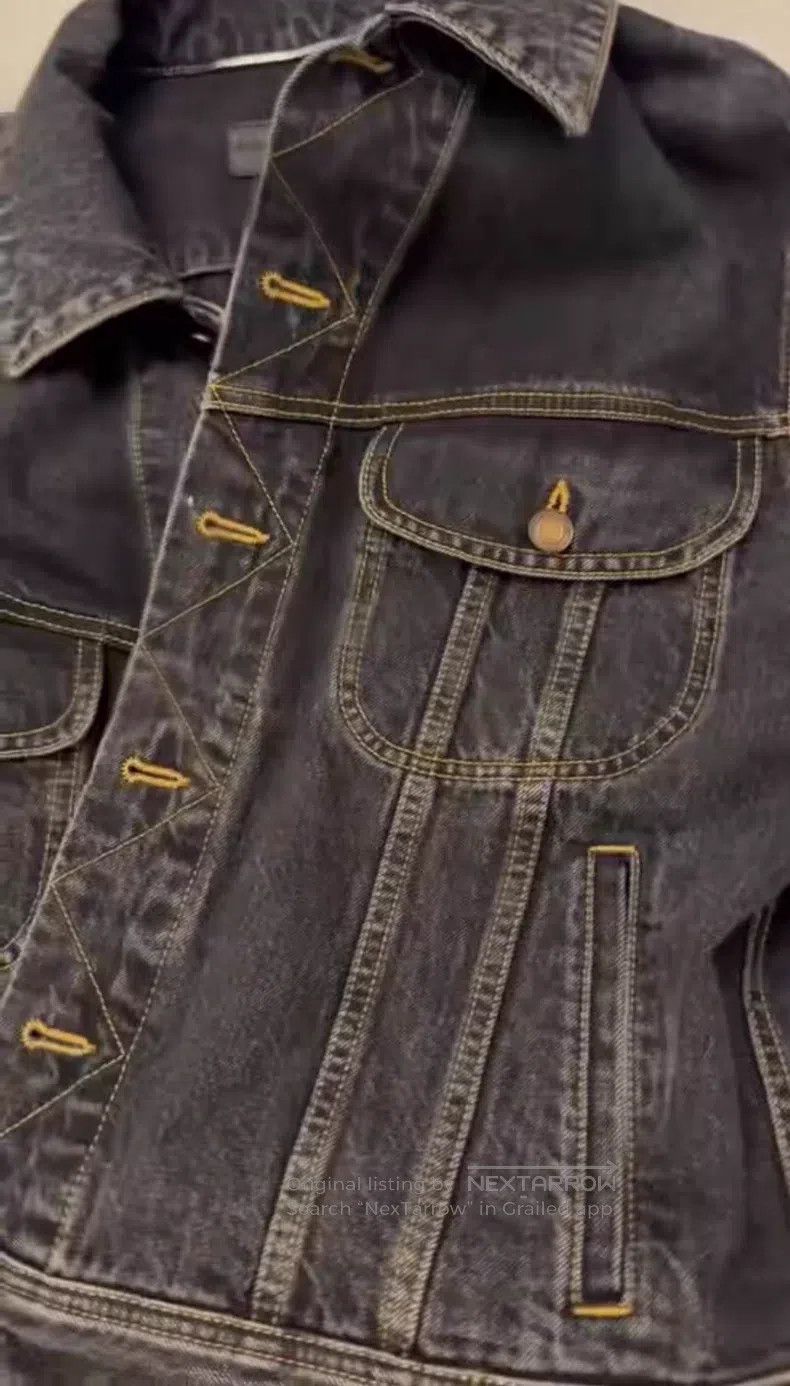 Saint Laurent Paris Saint Laurent Paris Black Washed Denim Yellow Line Jacket Size US S / EU 44-46 / 1 - 7 Thumbnail