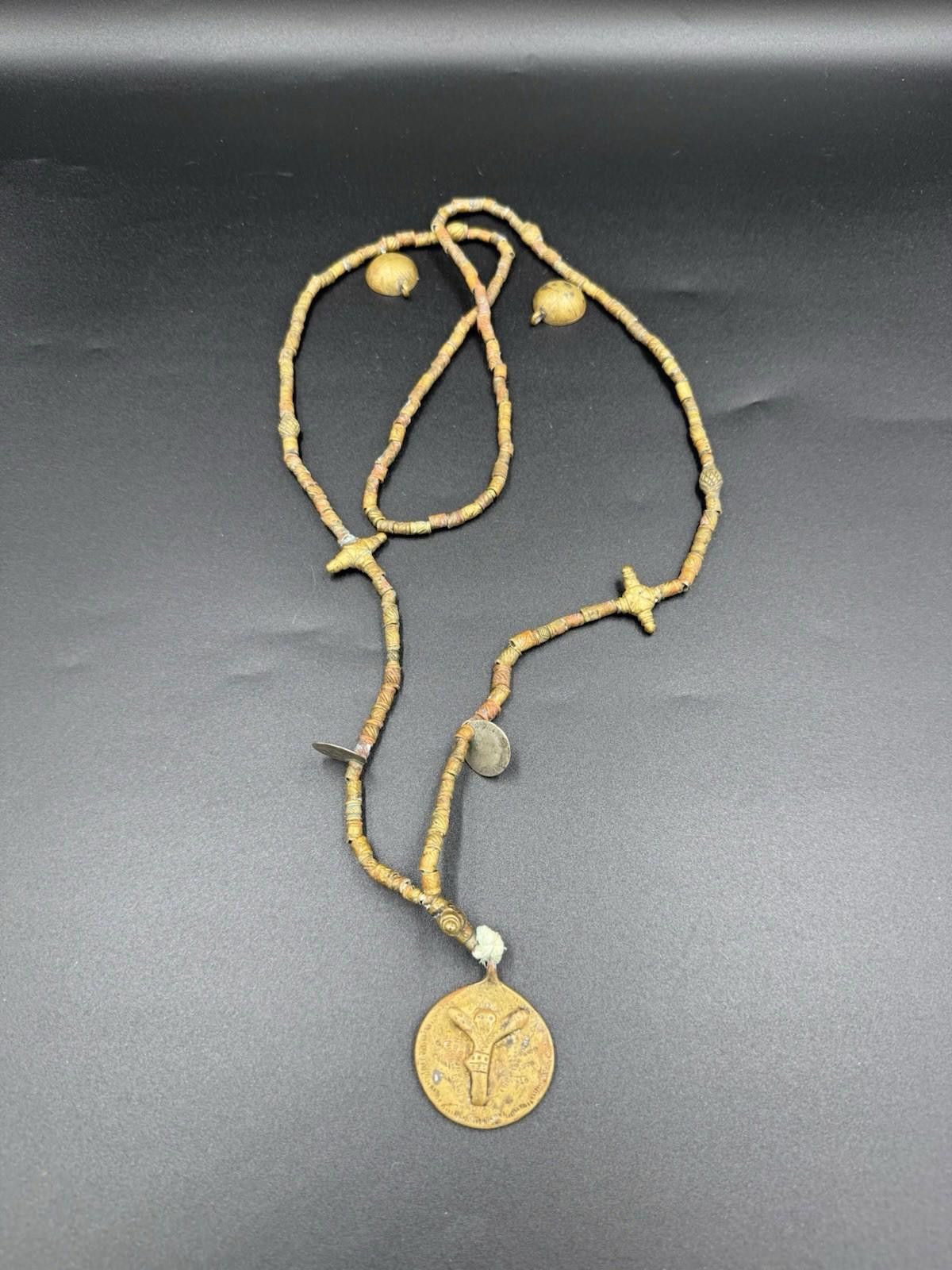 The Unbranded Brand Tuareg Bronze Bead Necklace w/ "de la" Coin Bull Amulet Rare Size ONE SIZE - 1 Thumbnail