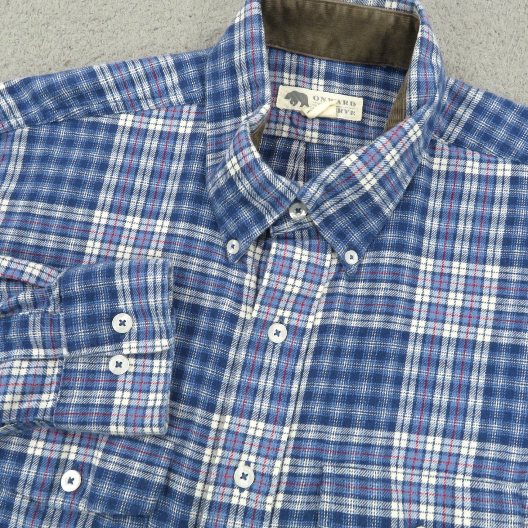 Vintage Onward Reserve Shirt Men Large Blue White Check Plaid Cotton Flannel Long Sleeve Button-Up Size US L / EU 52-54 / 3 - 2 Thumbnail