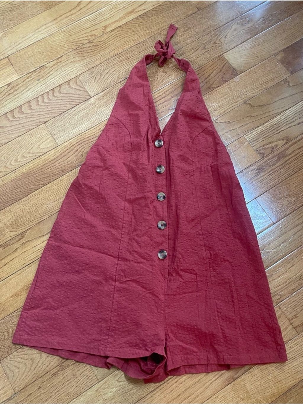 Asos ASOS Rust Red Seersucker Halter Romper Cotton Sz 12 Beach Size 34" / US 12 / IT 48 - 4 Thumbnail