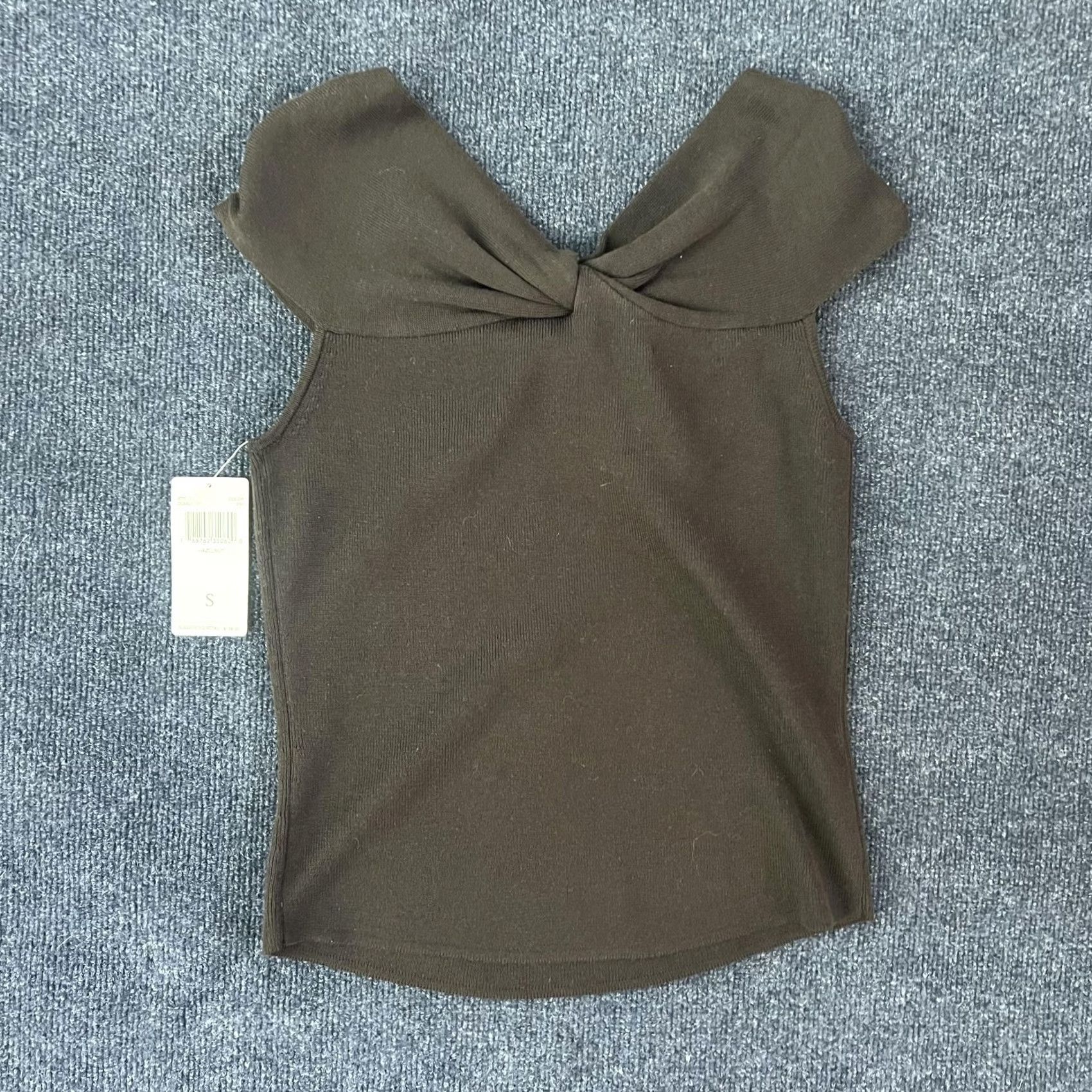 Vintage Dana Buchman Womens Small Brown Hazelnut Off Shoulder Knit Tank Top Sleeveless Size S / US 4 / IT 40 - 6 Thumbnail