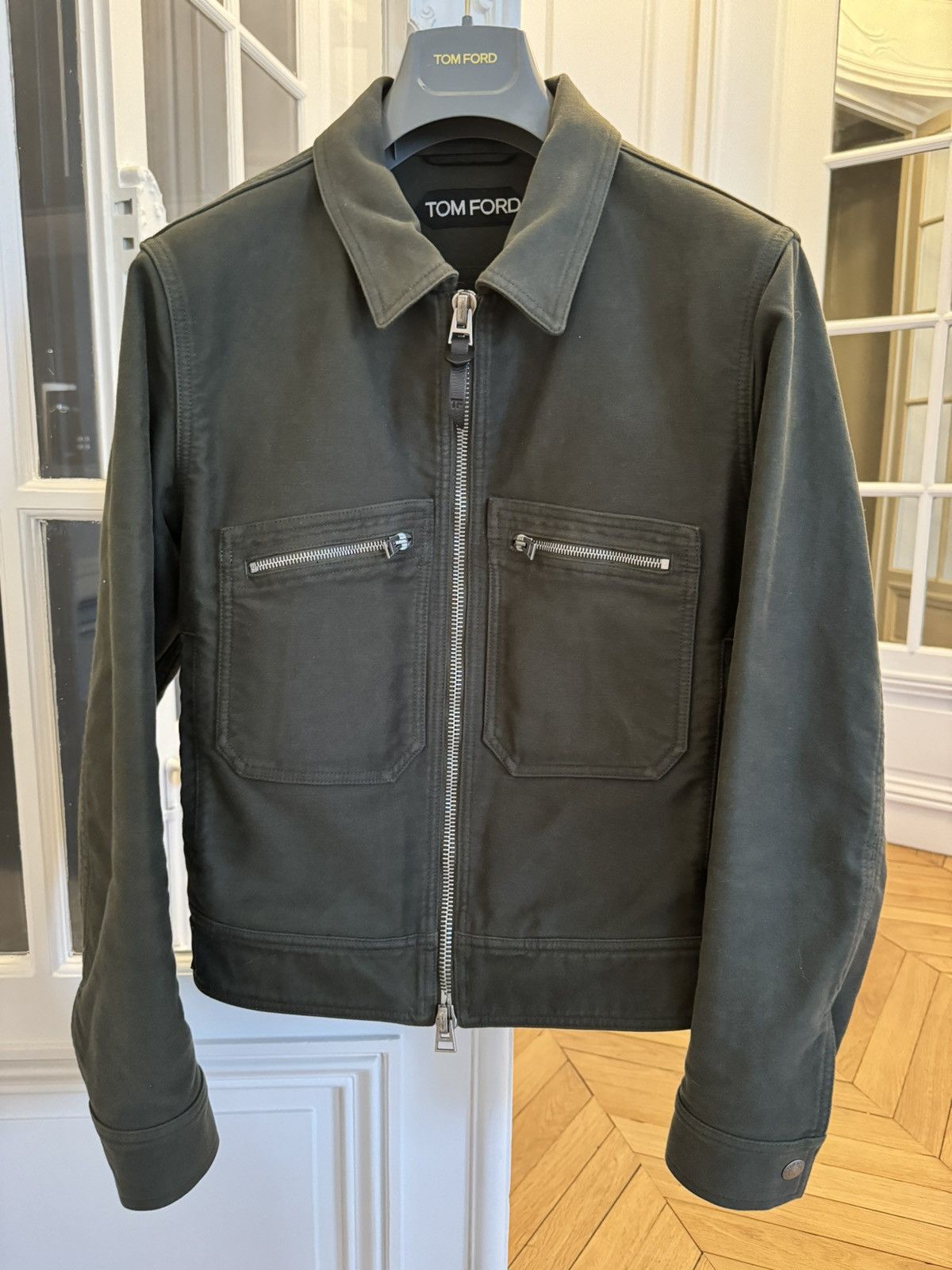 image of Tom Ford Brushed Cotton Zip Blouson in Green, Men's (Size Small)