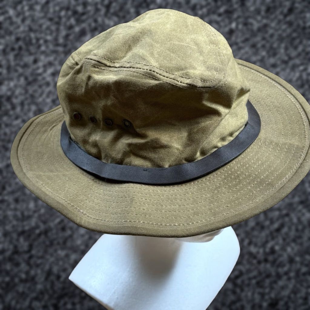 Filson VINTAGE Filson Hat Bush Tan Waxed Canvas Brimmed Earth Brown M Men Size Hat Filson Brush Style Brown Canvas Size ONE SIZE - 1 Thumbnail