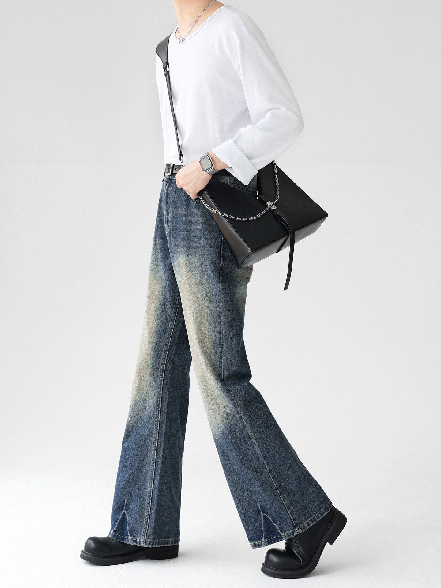 Japanese Brand × Jean Men's loose retro wide-leg slightly flared distressed jeans Size US 32 / EU 48 - 3 Thumbnail
