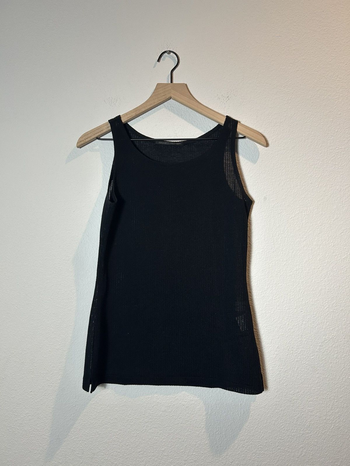 image of Yohji Yamamoto Perforated Mesh Jersey Tank Top in Black, Men's (Size Medium)
