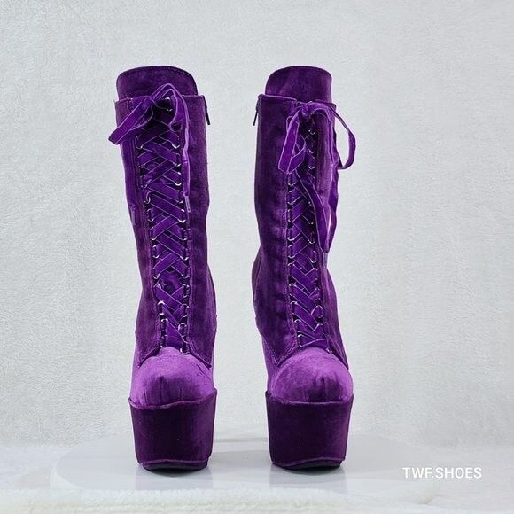 Other Adore 1045 Purple Velvet 7" High Heel Platform Ankle Boots P Size US 7 / IT 37 - 2 Thumbnail