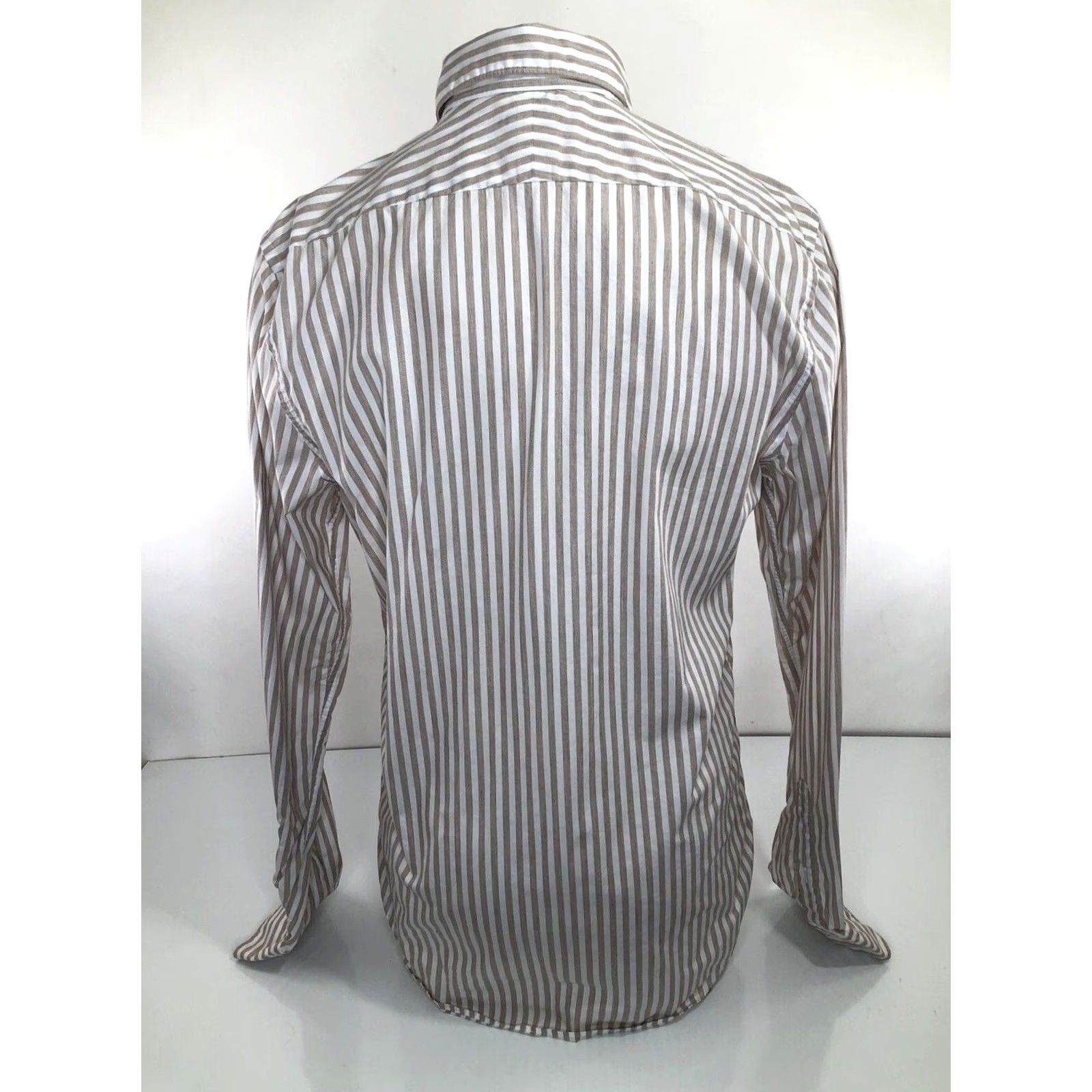Suitsupply Suitsupply Striped Egyptian Cotton Mens 41 - 7 / 16 L Shirt Shirt Long Sleeve White / Brown 16 L Buttons Mens B17 Size US L / EU 52-54 / 3 - 4 Thumbnail