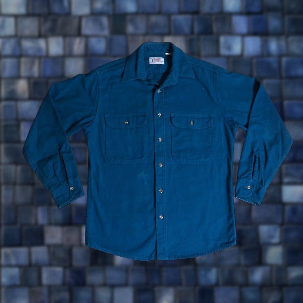 Altea VINTAGE 70s Private Property Shirt Teal Blue Chamois Cloth Pocket USA Mens M Long Sleeve Button-Front Cotton Grunge Casual Decade 1970s US Size US M / EU 48-50 / 2 - 1 Thumbnail