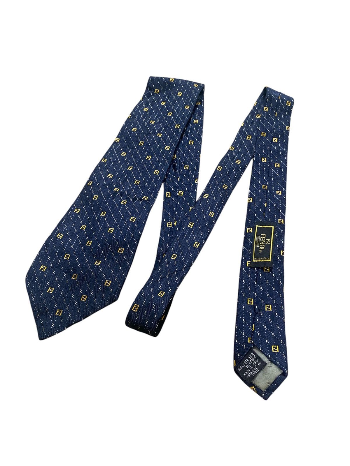 Fendi Fendi Navy Blue Logo Patterned Jacquard Silk Tie Size ONE SIZE - 2 Thumbnail