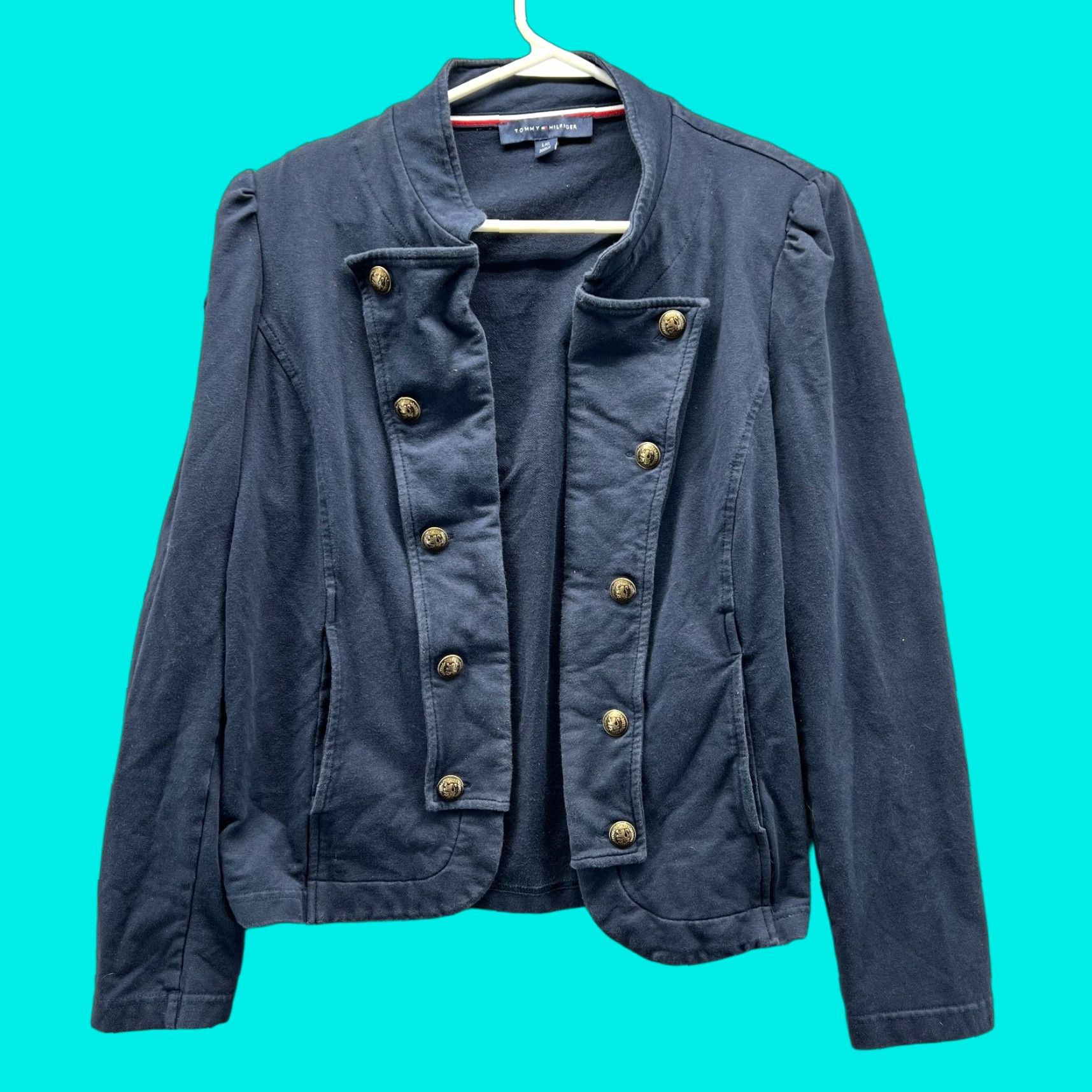 Tommy Hilfiger VINTAGE Tommy Hilfiger Jacket Womens Large Blue Gold Military Band Double Breasted Vtg Jacket Women Large Blue Gold Military Style Size L / US 10 / IT 46 - 1 Thumbnail