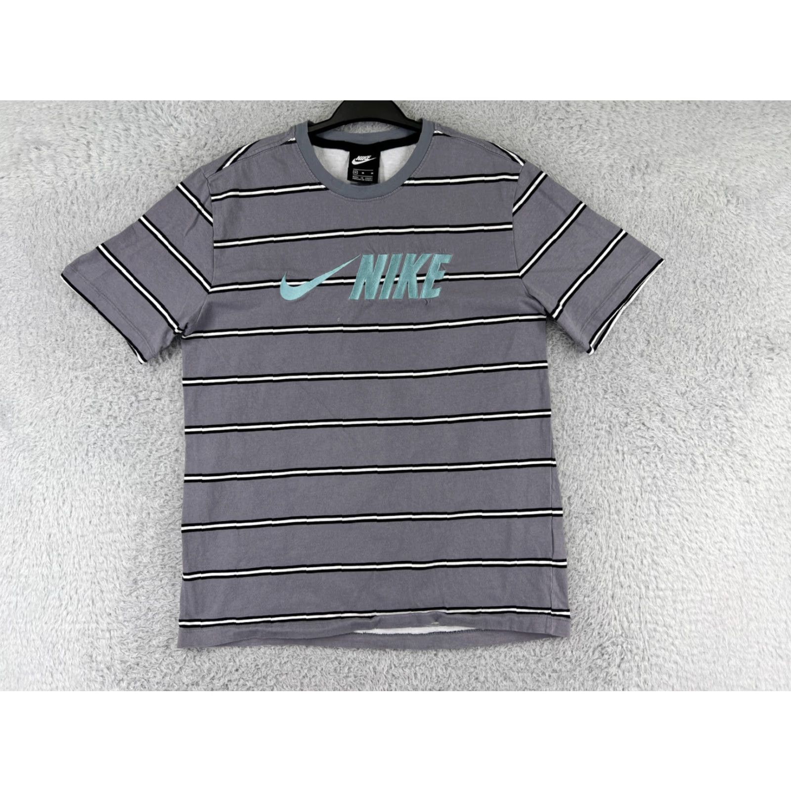 Nike Nike Shirt Mens Medium Gray Stripe Embroidered Swoosh Logo 100% Cotton Adult Regular Short Sleeve Crew Neck Vintage: No Size US M / EU 48-50 / 2 - 2 Thumbnail