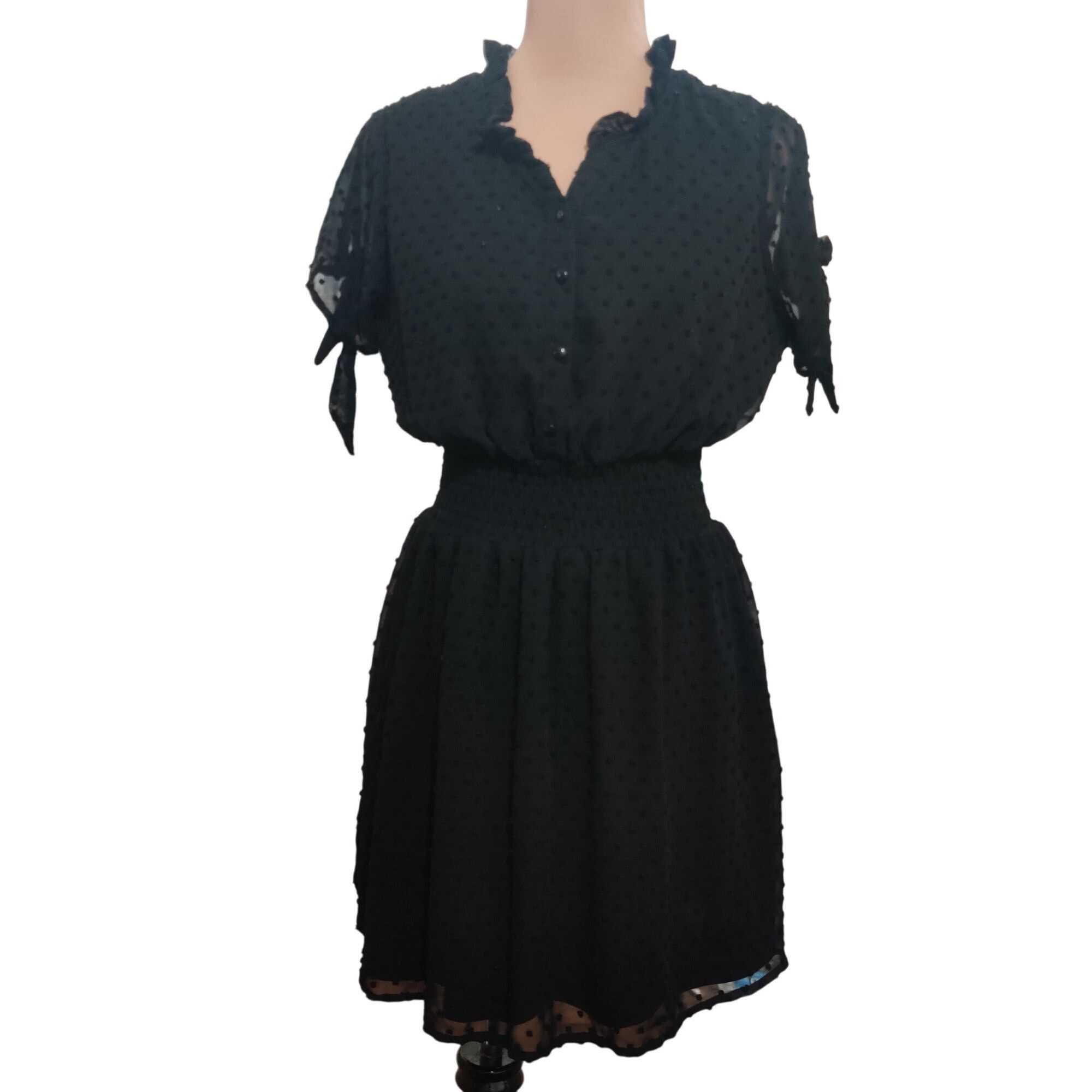 Other Justify Dress Blouson Polka Dot Button Front Shirred Elastic Size L / US 10 / IT 46 - 1 Thumbnail