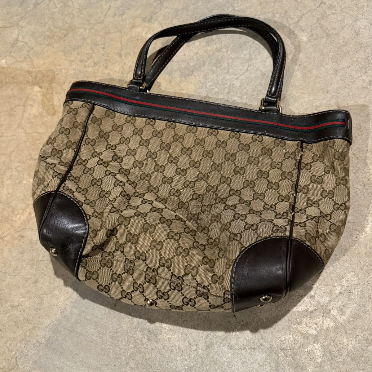 Gucci Vintage Gucci Mayfair Sherry Web Stripe GG Canvas Tote Bag Size ONE SIZE - 8 Thumbnail