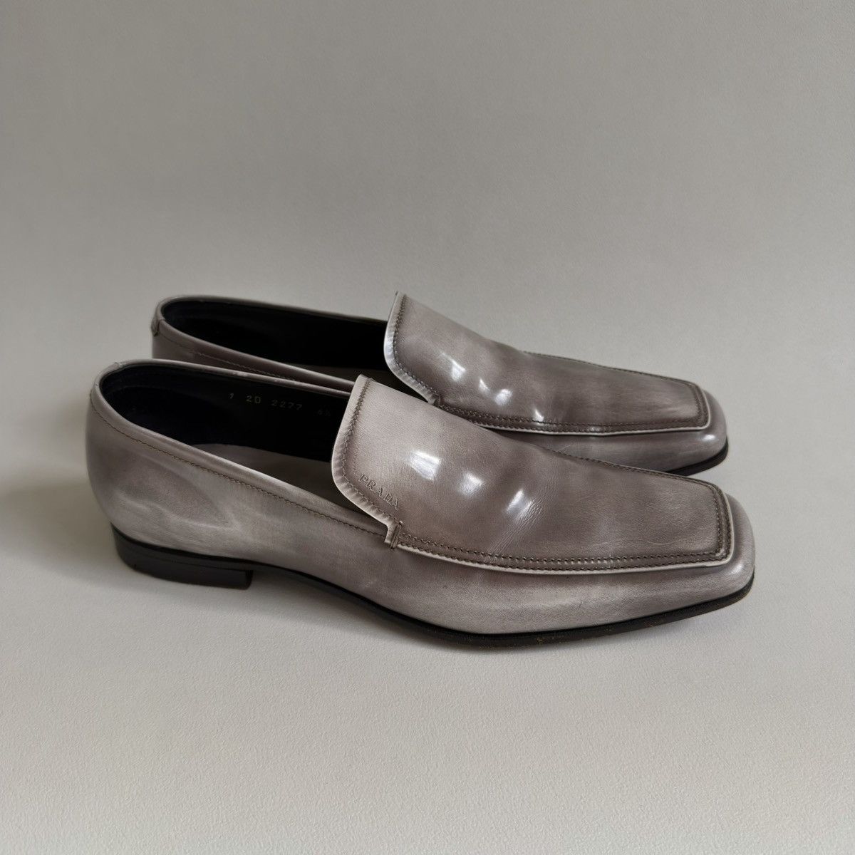 Prada Burnished Gray Leather Square Toe Loafers Size US 8.5 / EU 41-42 - 12 Thumbnail