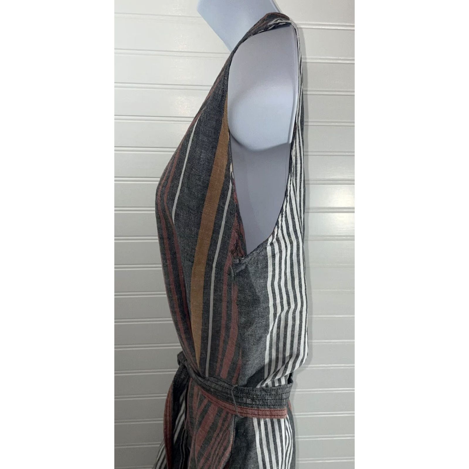 Liz Claiborne Liz Claiborne Maxi Dress Sleeveless V-Neck Multicolor Stripe M NWT Linen Cotton Knit Belted Button 2010-2019 Womens Size M / US 6-8 / IT 42-44 - 2 Thumbnail