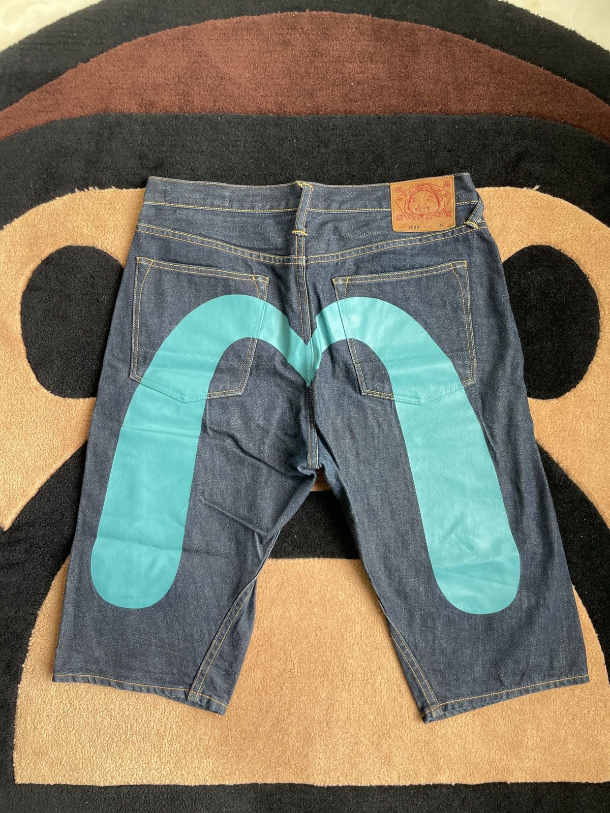 Pre-owned Evisu X Vintage Evisu Blue Daicock Style Short Jeans！size：32 In Black Blue