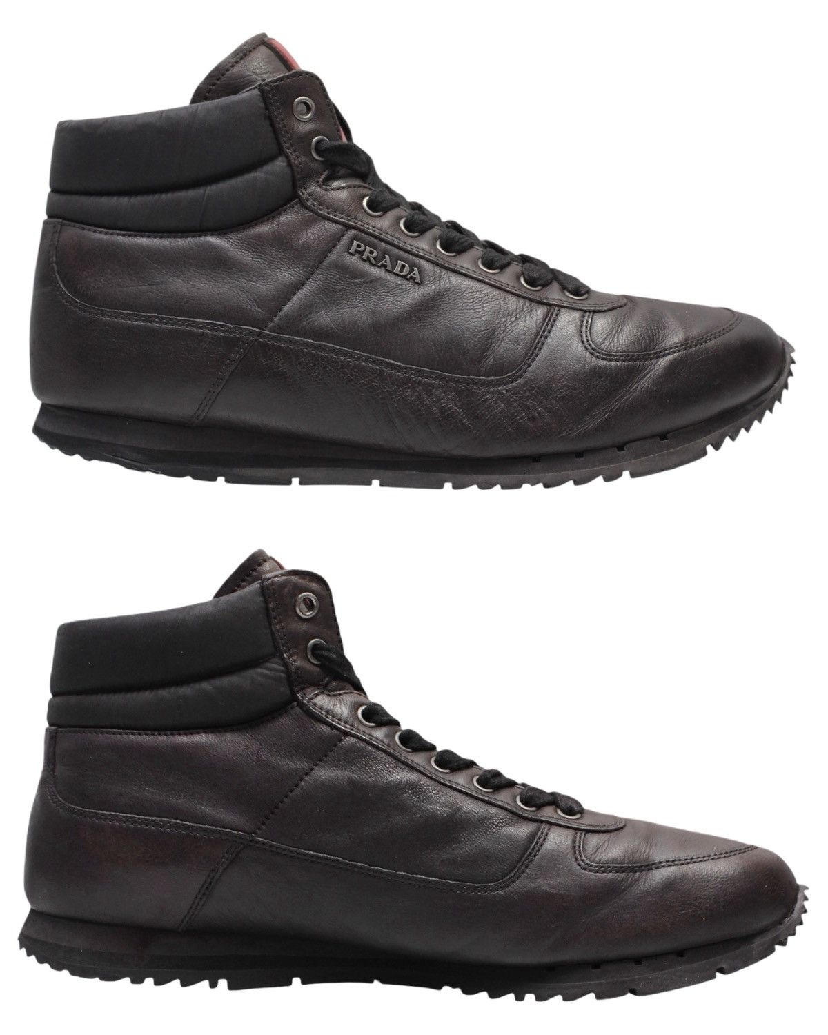 2000S PRADA SPORT BROWN LEATHER HIGH-TOP SNEAKERS