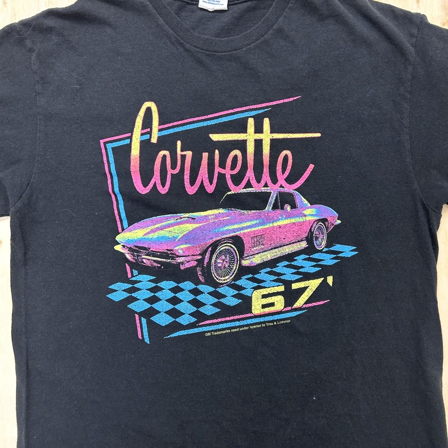 Delta VINTAGE Corvette Delta Shirt Mens Medium Black 67 Neon Car Racing Graphic Tee T-Shirt Size US M / EU 48-50 / 2 - 3 Thumbnail