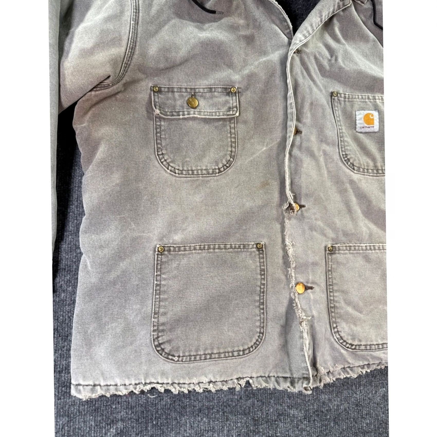Carhartt VINTAGE Carhartt Chore Coat Duck Jacket Mens XL Gray Blanket Lined Distressed Hooded Workwear Military Jacket Gloves?? Size US XL / EU 56 / 4 - 4 Thumbnail