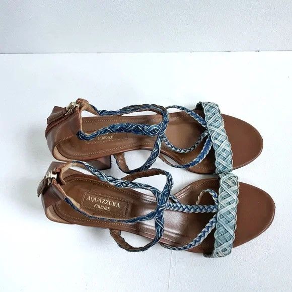 Aquazzura Aquazurra | Tyra Denim Woven Heels Size US 7.5 / IT 37.5 - 2 Thumbnail