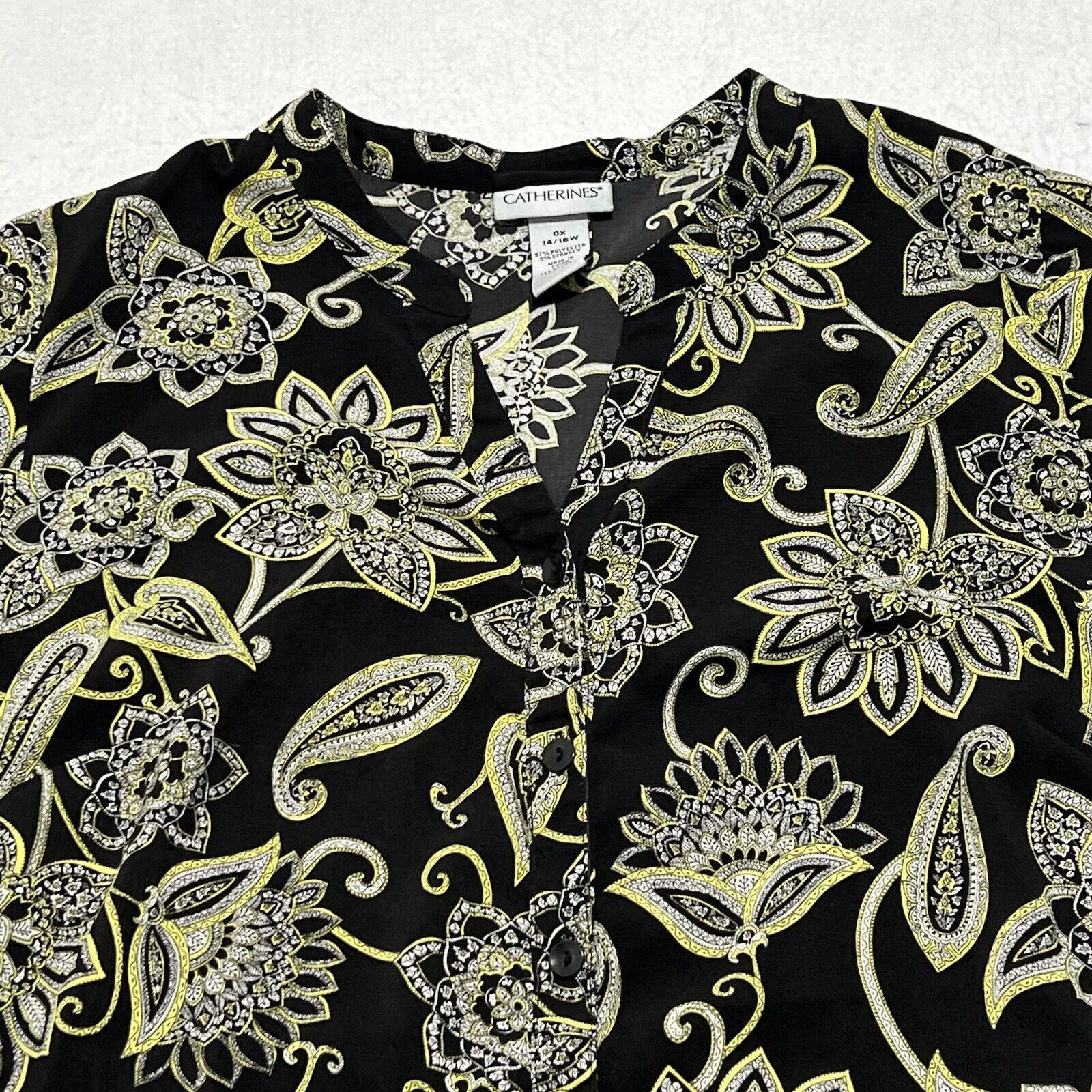 Other Catherine's Short Sleeve Button Up Floral Shirt Yellow Black Size XL / US 12-14 / IT 48-50 - 2 Thumbnail