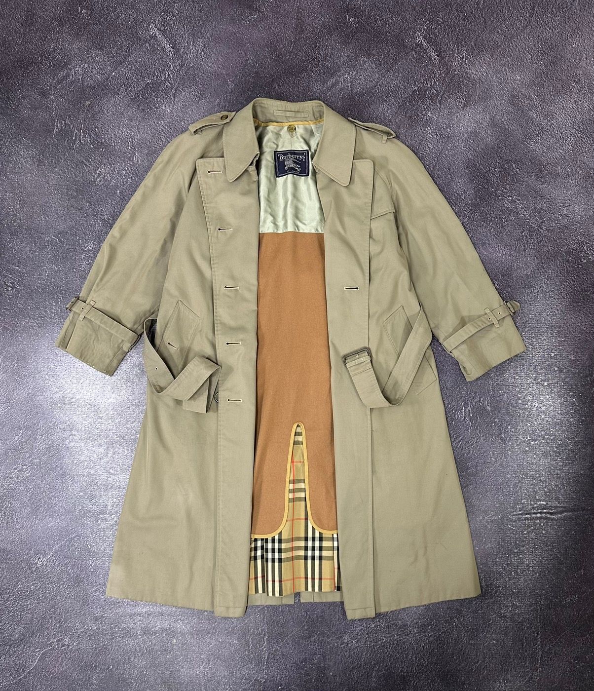 Pre-owned Burberry Vintage  Nova Check Luxury Belted Trench Coat In Beige