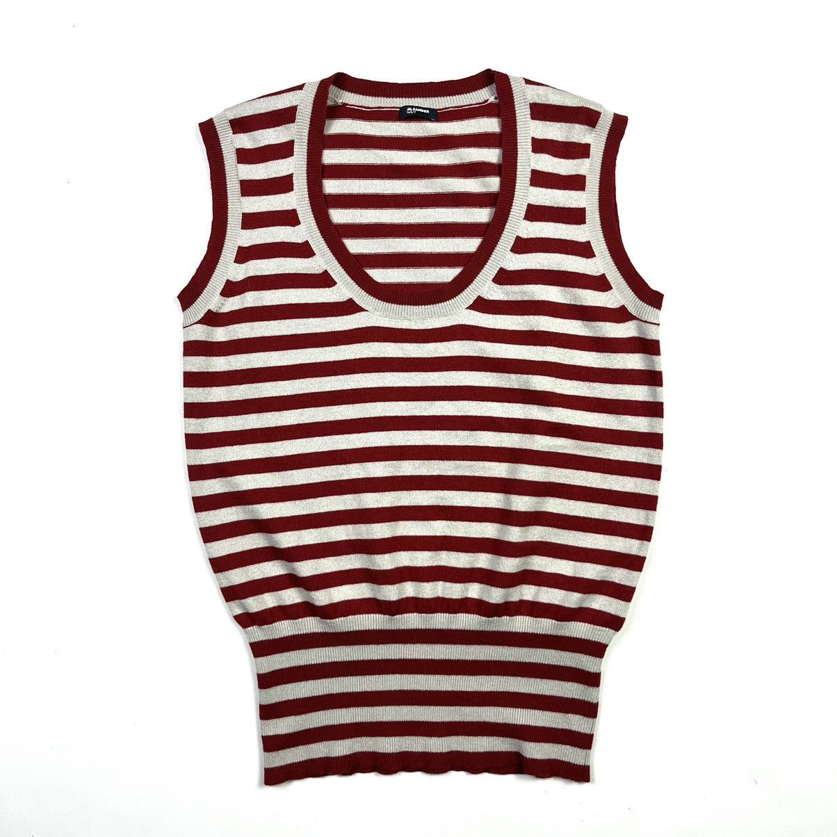 Jil Sander × Vintage JIL SANDER Navy Striped Scoop Neck Luxury Vintage White Red Size L / US 10 / IT 46 - 1 Thumbnail