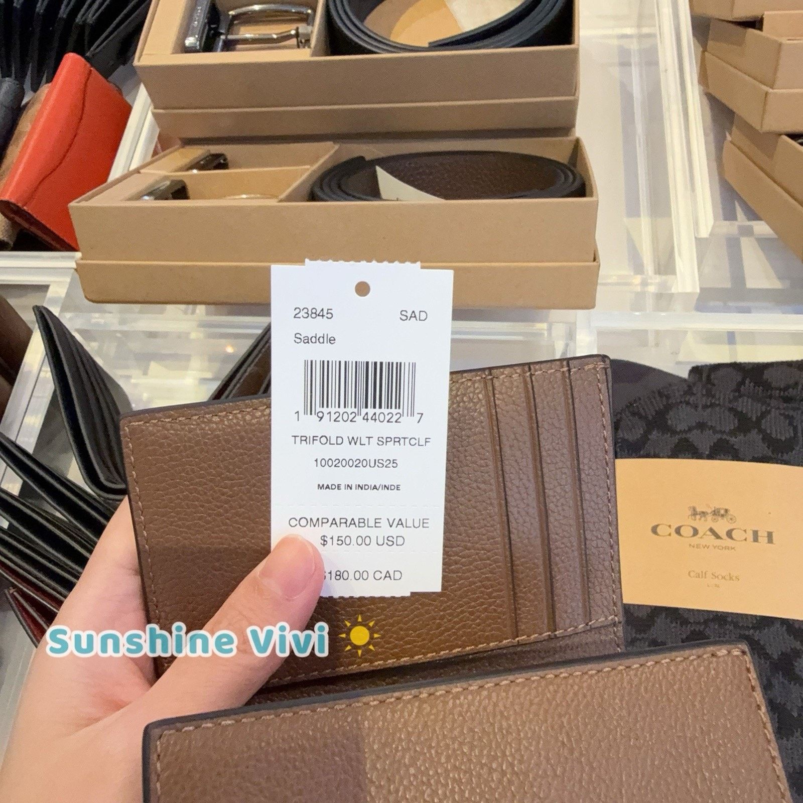 Coach NWT Coach Men's Leather Tri-Fold Wallet 23845 Saddle Size ONE SIZE - 3 Thumbnail