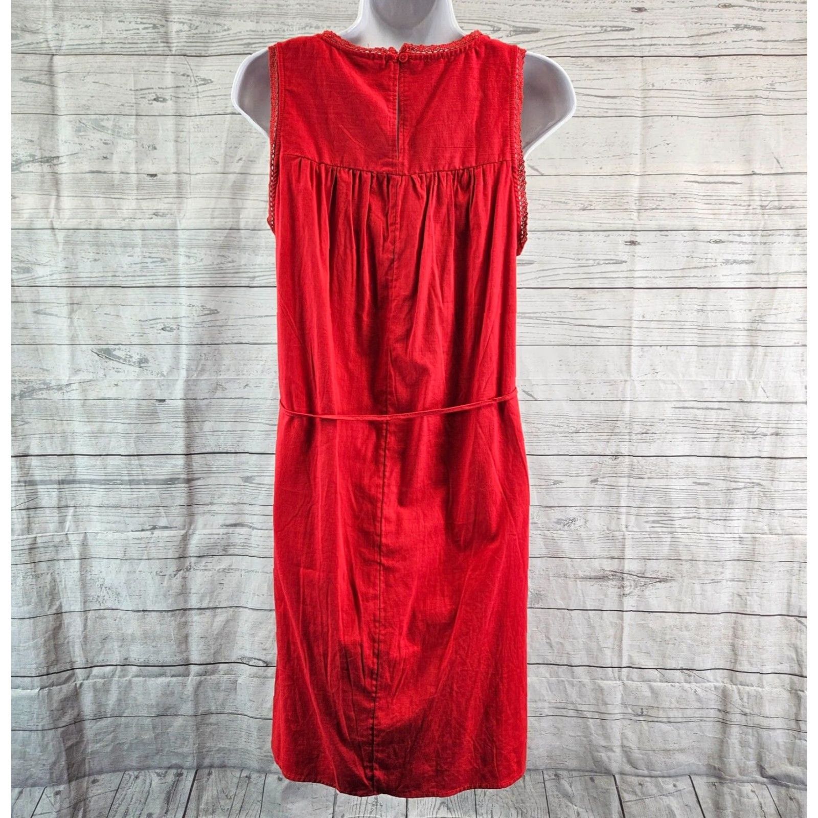 Vintage Knox Rose Dress Womens Sz Small Red Sleeveless Crochet Pockets Cotton Blend Size S / US 4 / IT 40 - 4 Thumbnail