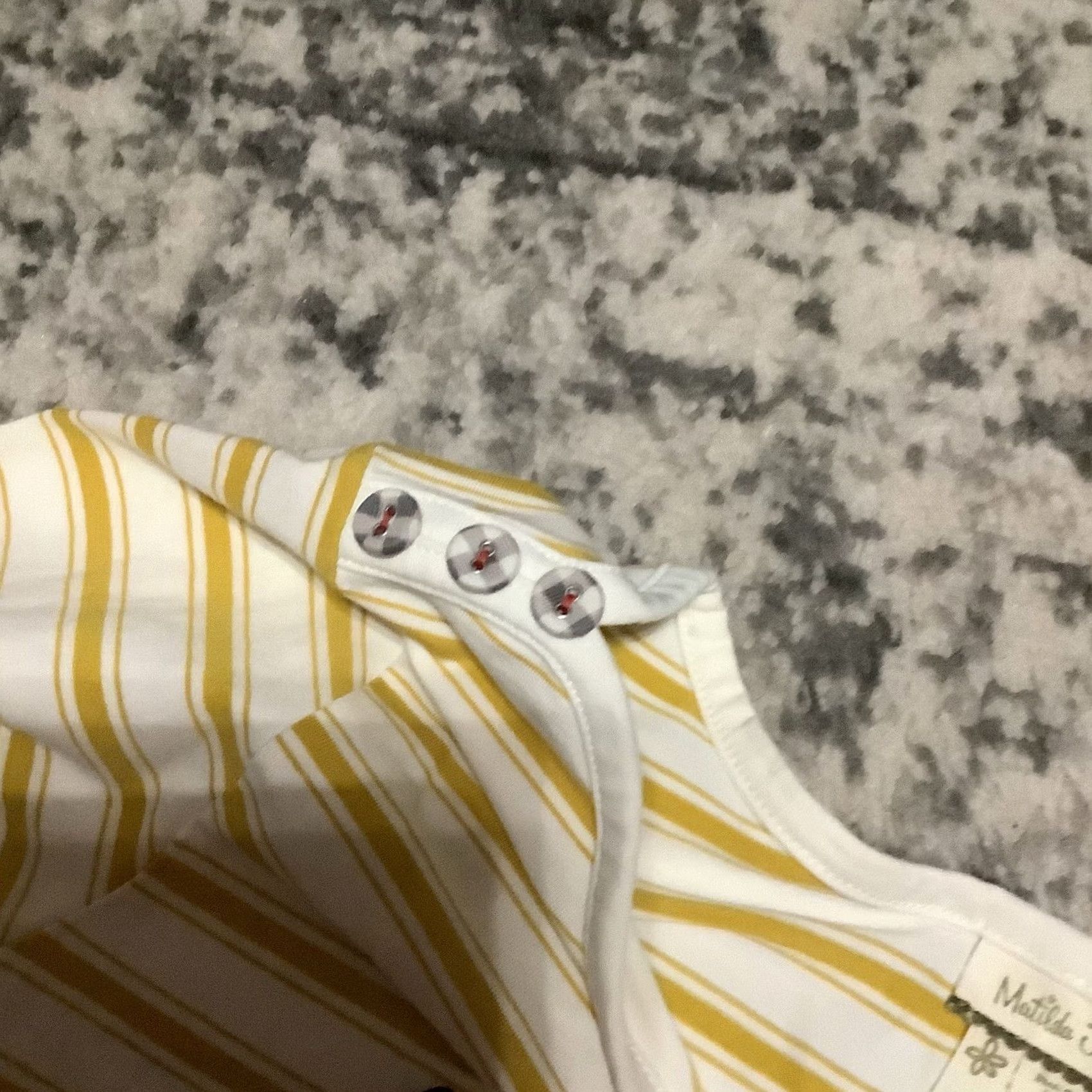 Vintage Matilda Jane Shirt Women M Yellow Striped Boat Neck 3/4 Sleeve T-Shirt Slim Casual Knit Cotton Blend Button Rainbow Parade Size M / US 6-8 / IT 42-44 - 6 Thumbnail